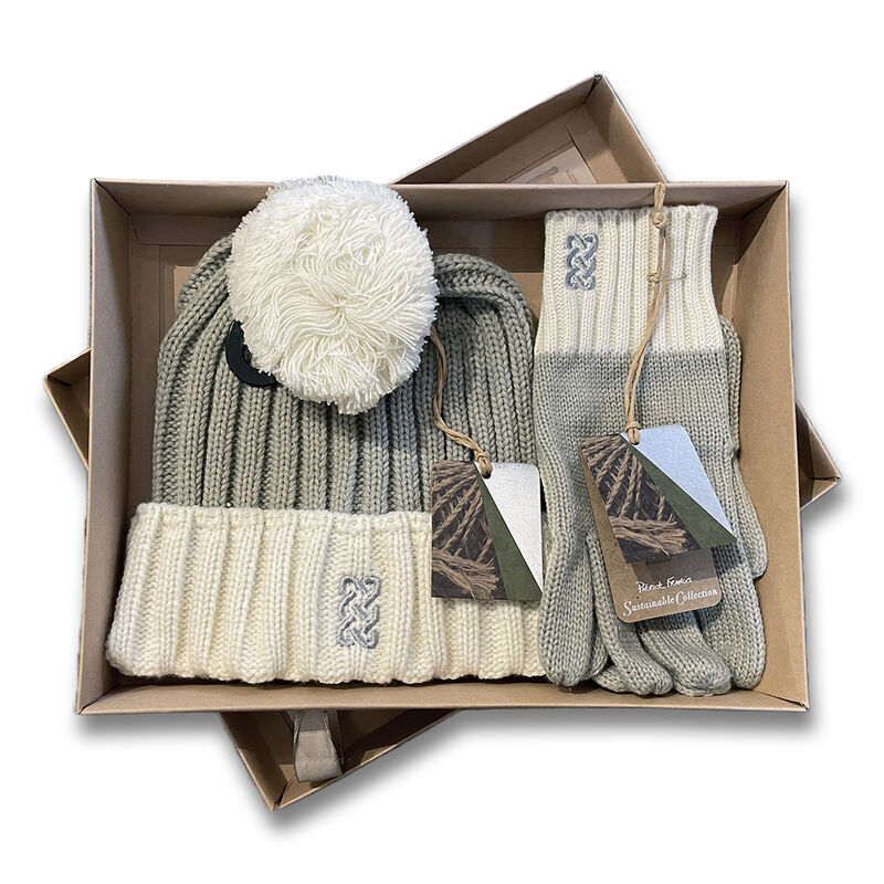 Sustainable Hat & Gloves Gift Set Taupe & Cream